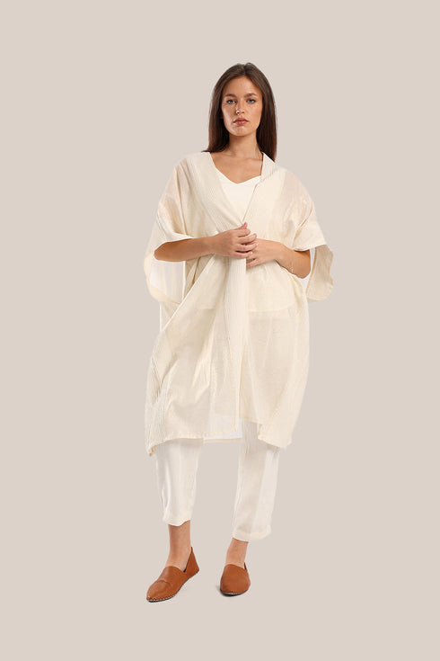 Abaya style coat with short and tiny pleats
